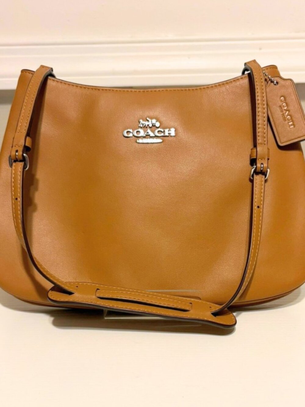 Coach Penelope Shoulder Bag Silver Light Saddle Tan Brown CO952